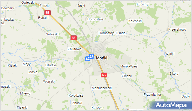 mapa Mońki, Mońki na mapie Targeo