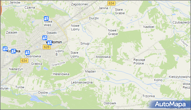 mapa Mostówka gmina Wołomin, Mostówka gmina Wołomin na mapie Targeo