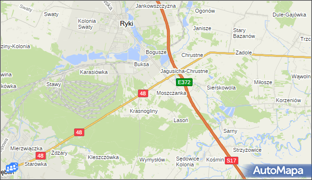 mapa Moszczanka gmina Ryki, Moszczanka gmina Ryki na mapie Targeo