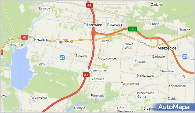 mapa Myszkowice gmina Bobrowniki, Myszkowice gmina Bobrowniki na mapie Targeo