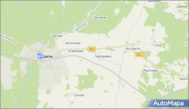 mapa Nadziejewo gmina Czarne, Nadziejewo gmina Czarne na mapie Targeo