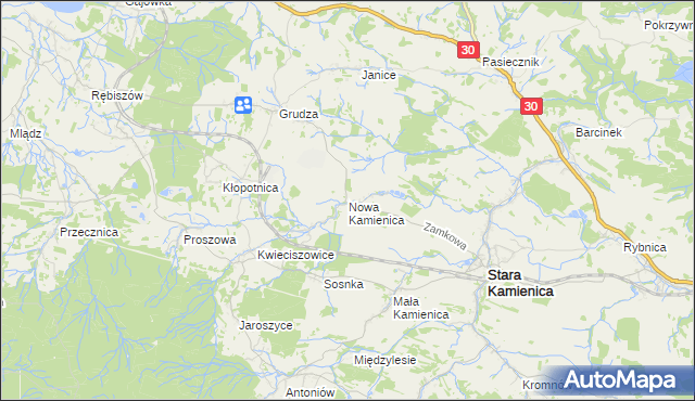 mapa Nowa Kamienica, Nowa Kamienica na mapie Targeo
