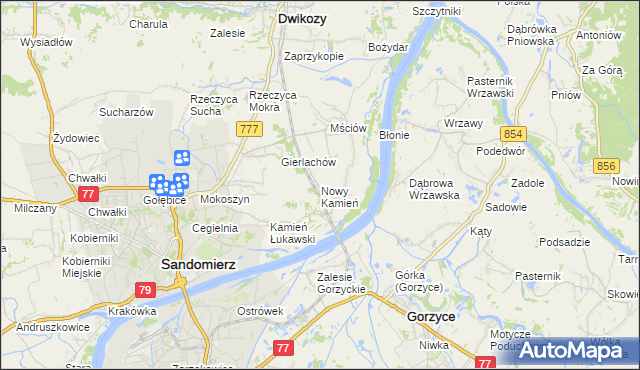 mapa Nowy Kamień gmina Dwikozy, Nowy Kamień gmina Dwikozy na mapie Targeo