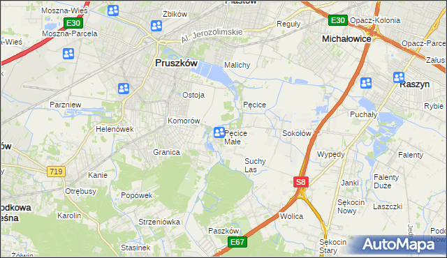 mapa Pęcice Małe, Pęcice Małe na mapie Targeo