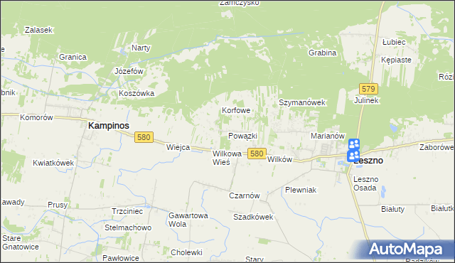 mapa Powązki gmina Leszno, Powązki gmina Leszno na mapie Targeo