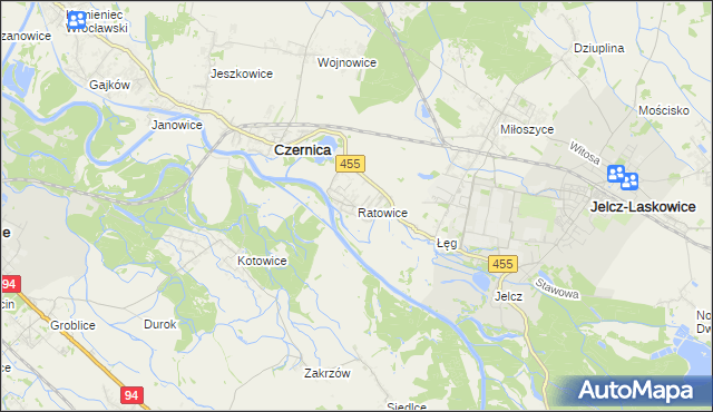 mapa Ratowice gmina Czernica, Ratowice gmina Czernica na mapie Targeo