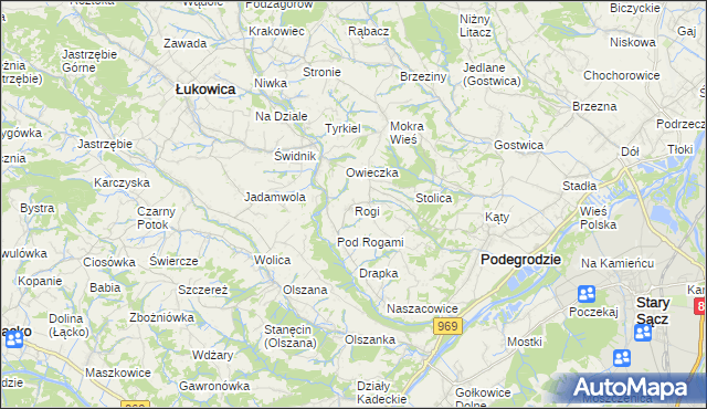mapa Rogi gmina Podegrodzie, Rogi gmina Podegrodzie na mapie Targeo