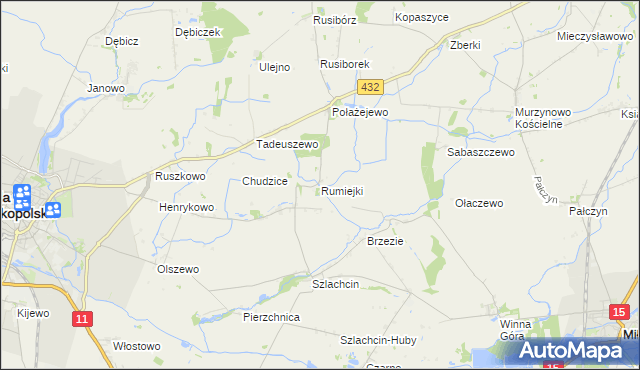 mapa Rumiejki gmina Środa Wielkopolska, Rumiejki gmina Środa Wielkopolska na mapie Targeo