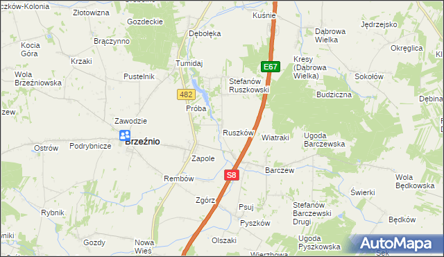 mapa Ruszków gmina Brzeźnio, Ruszków gmina Brzeźnio na mapie Targeo