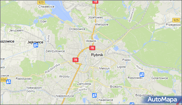 mapa Rybnika, Rybnik na mapie Targeo