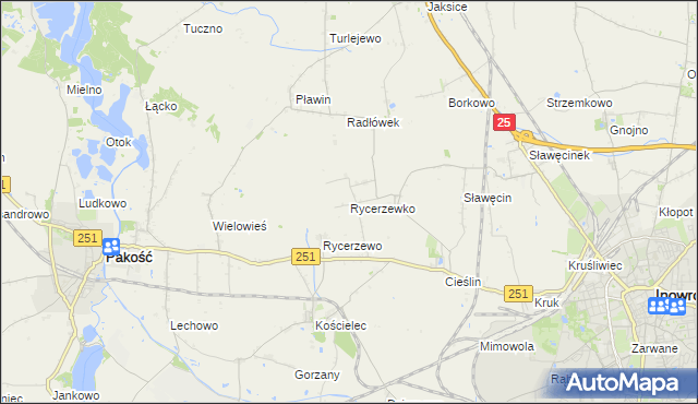 mapa Rycerzewko gmina Pakość, Rycerzewko gmina Pakość na mapie Targeo