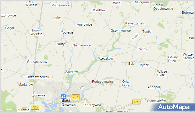 mapa Rzeczków gmina Biała Rawska, Rzeczków gmina Biała Rawska na mapie Targeo