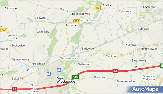 mapa Sadowice gmina Kąty Wrocławskie, Sadowice gmina Kąty Wrocławskie na mapie Targeo