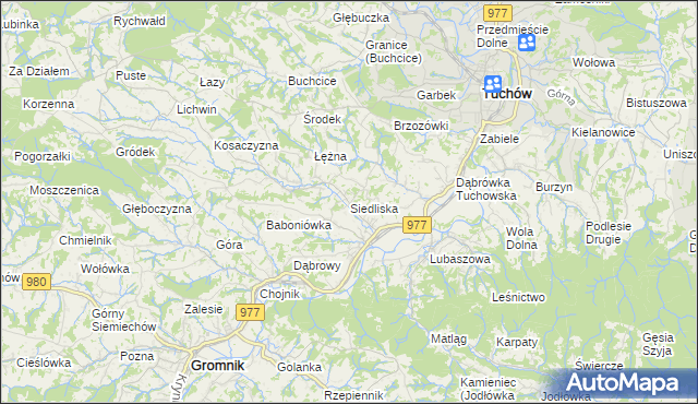 mapa Siedliska gmina Tuchów, Siedliska gmina Tuchów na mapie Targeo