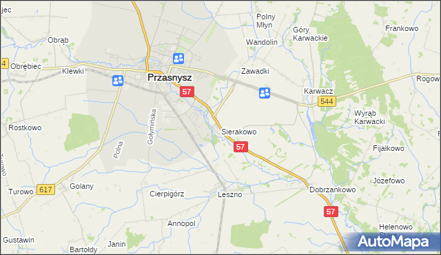 mapa Sierakowo gmina Przasnysz, Sierakowo gmina Przasnysz na mapie Targeo