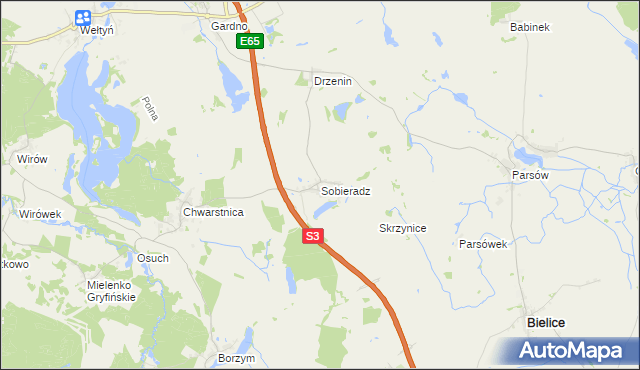 mapa Sobieradz gmina Gryfino, Sobieradz gmina Gryfino na mapie Targeo