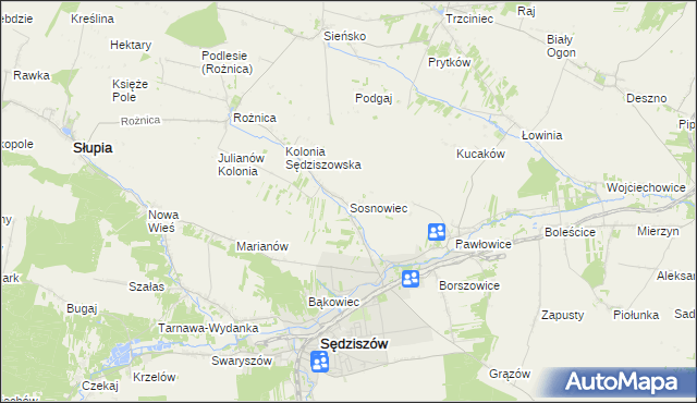 mapa Sosnowiec gmina Sędziszów, Sosnowiec gmina Sędziszów na mapie Targeo