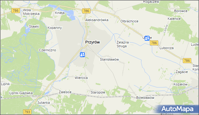 mapa Stanisławów gmina Przyrów, Stanisławów gmina Przyrów na mapie Targeo