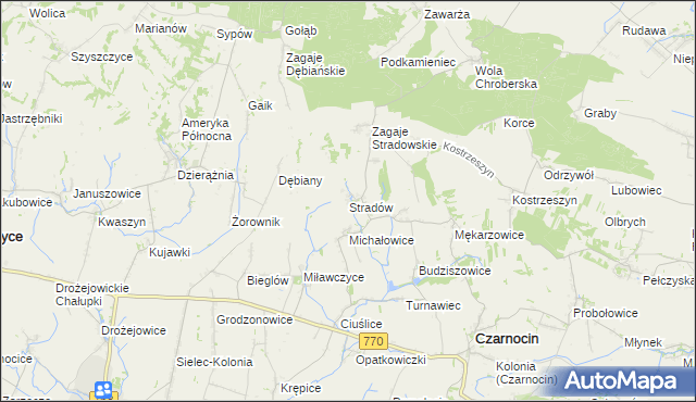 mapa Stradów gmina Czarnocin, Stradów gmina Czarnocin na mapie Targeo