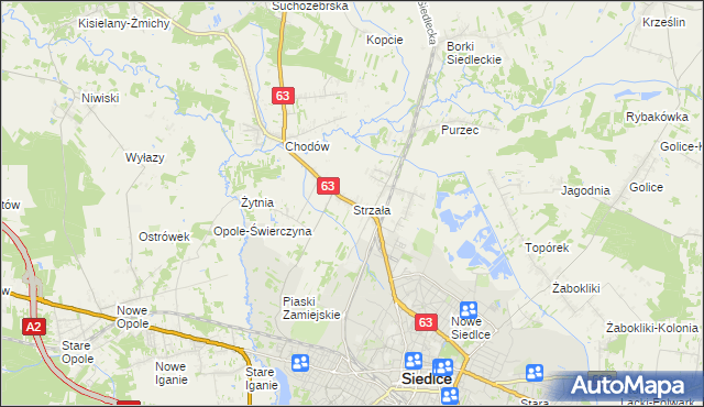 mapa Strzała gmina Siedlce, Strzała gmina Siedlce na mapie Targeo