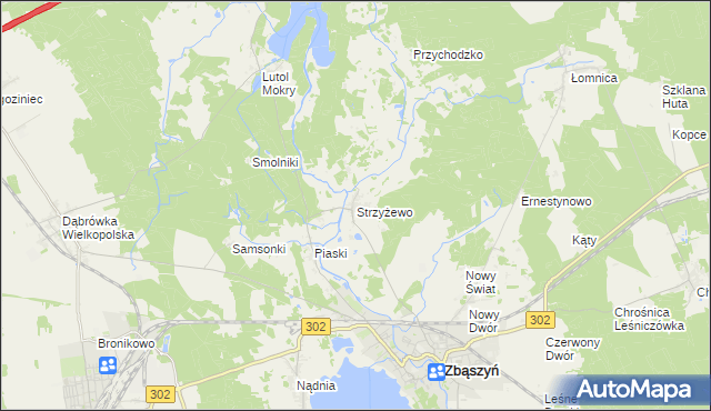 mapa Strzyżewo gmina Zbąszyń, Strzyżewo gmina Zbąszyń na mapie Targeo
