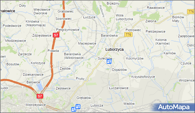 mapa Sulechów gmina Kocmyrzów-Luborzyca, Sulechów gmina Kocmyrzów-Luborzyca na mapie Targeo