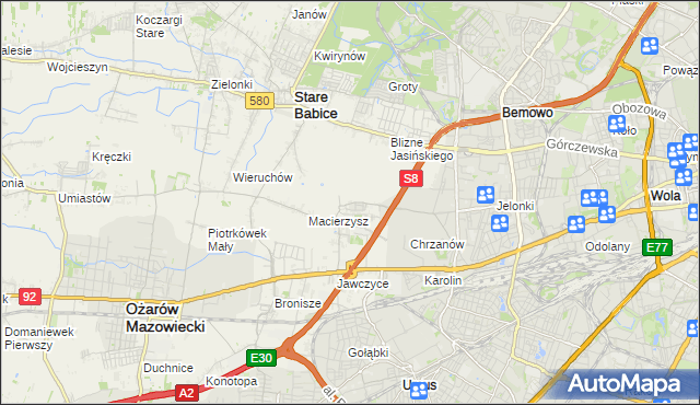 mapa Szeligi gmina Ożarów Mazowiecki, Szeligi gmina Ożarów Mazowiecki na mapie Targeo