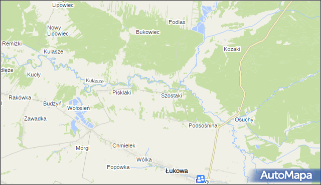 mapa Szostaki gmina Łukowa, Szostaki gmina Łukowa na mapie Targeo