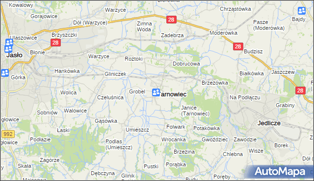 mapa Tarnowiec powiat jasielski, Tarnowiec powiat jasielski na mapie Targeo