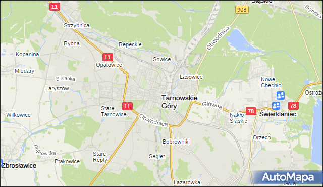 mapa Tarnowskie Góry, Tarnowskie Góry na mapie Targeo