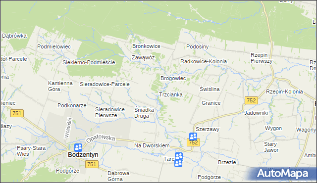 mapa Trzcianka gmina Bodzentyn, Trzcianka gmina Bodzentyn na mapie Targeo