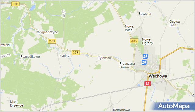 mapa Tylewice, Tylewice na mapie Targeo