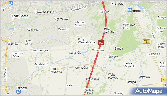 mapa Wandalin gmina Brójce, Wandalin gmina Brójce na mapie Targeo