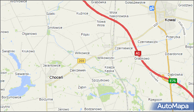 mapa Wilkowiczki gmina Choceń, Wilkowiczki gmina Choceń na mapie Targeo