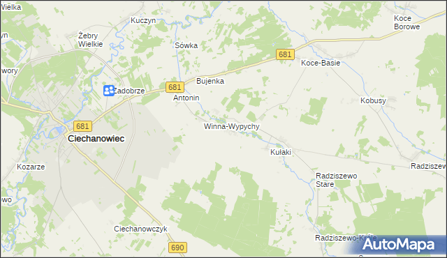 mapa Winna-Chroły, Winna-Chroły na mapie Targeo