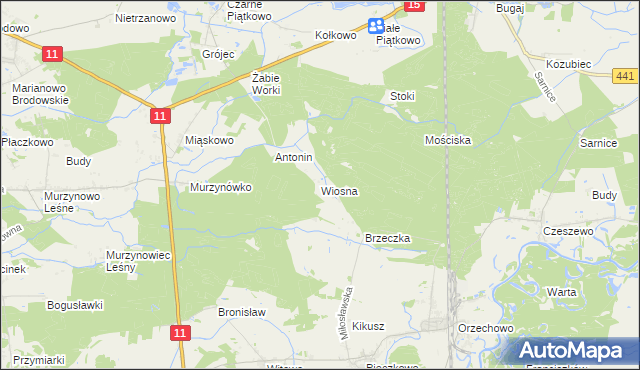 mapa Wiosna gmina Krzykosy, Wiosna gmina Krzykosy na mapie Targeo