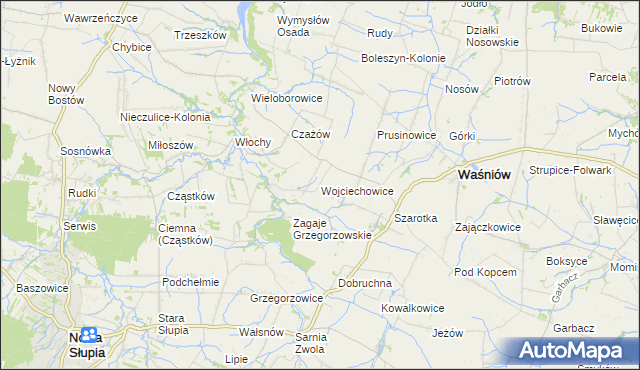 mapa Wojciechowice gmina Waśniów, Wojciechowice gmina Waśniów na mapie Targeo