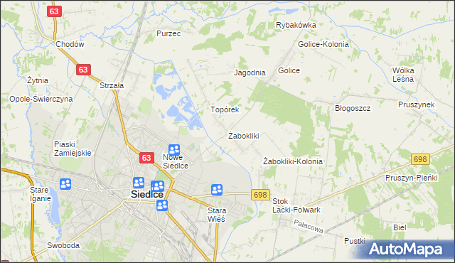 mapa Żabokliki gmina Siedlce, Żabokliki gmina Siedlce na mapie Targeo