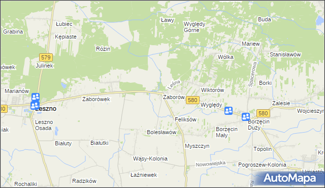 mapa Zaborów gmina Leszno, Zaborów gmina Leszno na mapie Targeo