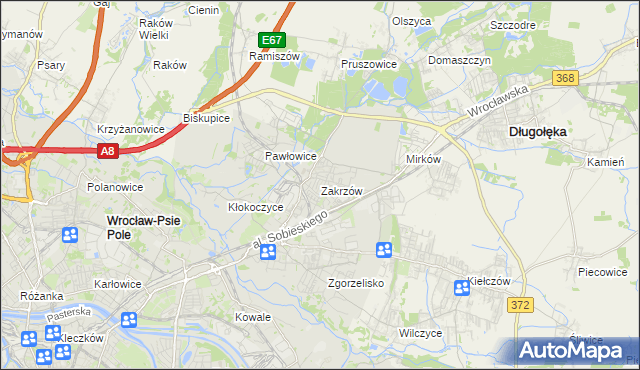 mapa Zakrzów gmina Wrocław, Zakrzów gmina Wrocław na mapie Targeo