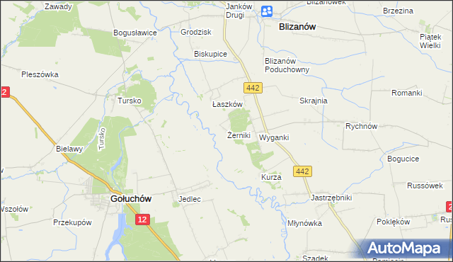 mapa Żerniki gmina Blizanów, Żerniki gmina Blizanów na mapie Targeo