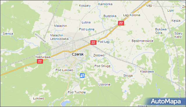 mapa Złotowo gmina Czersk, Złotowo gmina Czersk na mapie Targeo