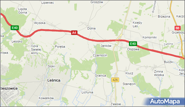 mapa Czarnocin gmina Leśnica, Czarnocin gmina Leśnica na mapie Targeo