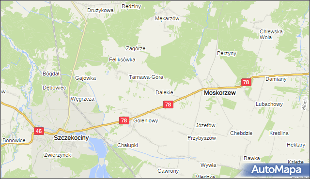 mapa Dalekie gmina Moskorzew, Dalekie gmina Moskorzew na mapie Targeo