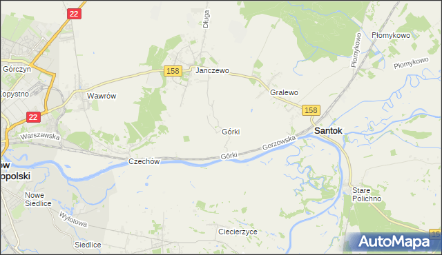 mapa Górki gmina Santok, Górki gmina Santok na mapie Targeo