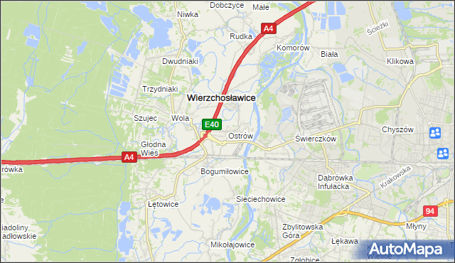 mapa Ostrów gmina Wierzchosławice, Ostrów gmina Wierzchosławice na mapie Targeo