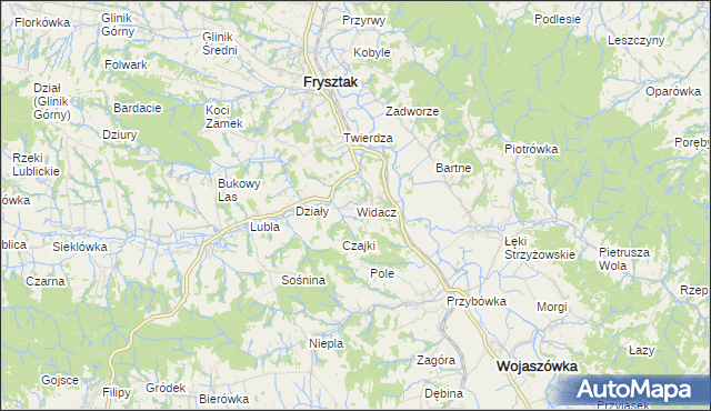 mapa Widacz gmina Frysztak, Widacz gmina Frysztak na mapie Targeo