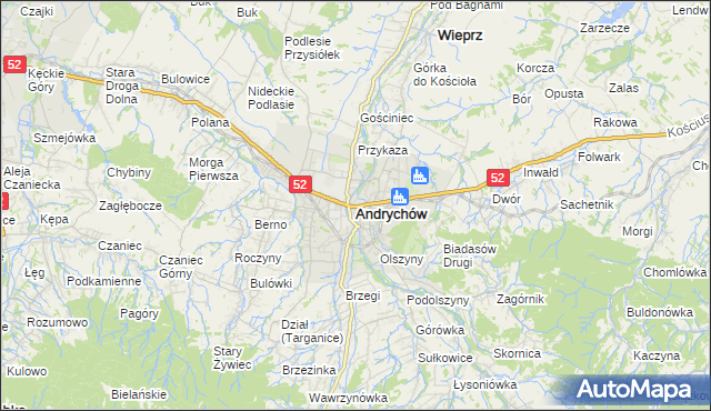 mapa Andrychów, Andrychów na mapie Targeo
