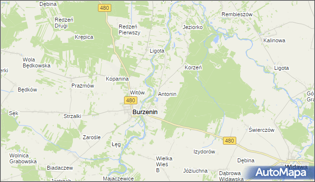 mapa Antonin gmina Burzenin, Antonin gmina Burzenin na mapie Targeo