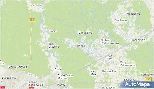 mapa Bartniki gmina Puszcza Mariańska, Bartniki gmina Puszcza Mariańska na mapie Targeo